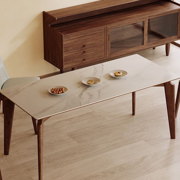 Modern Style Sintered Stone Dining Table with Rectangle Shape Table and 4 Solid Wood Legs Base
