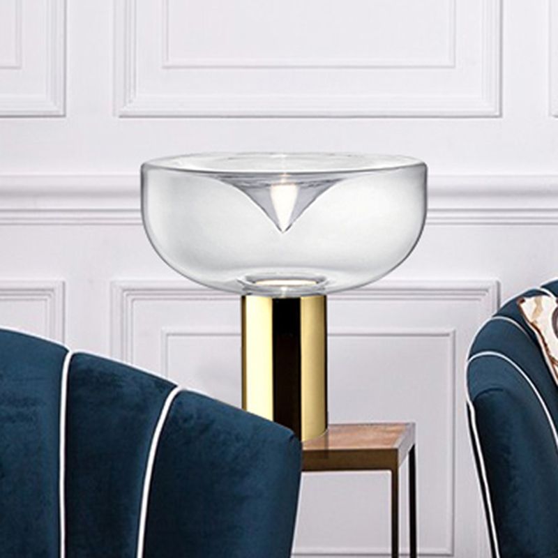 1 tête de salon de bureau lampe de lecture en or moderne Light Light avec une teinte en verre transparent en urne