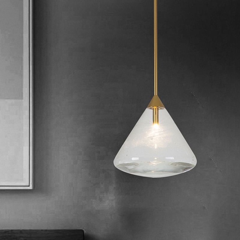 Vintage 1 Head Hanging Lighting Brass Conical Pendant Lamp Kit with Clear Water Glass Shade