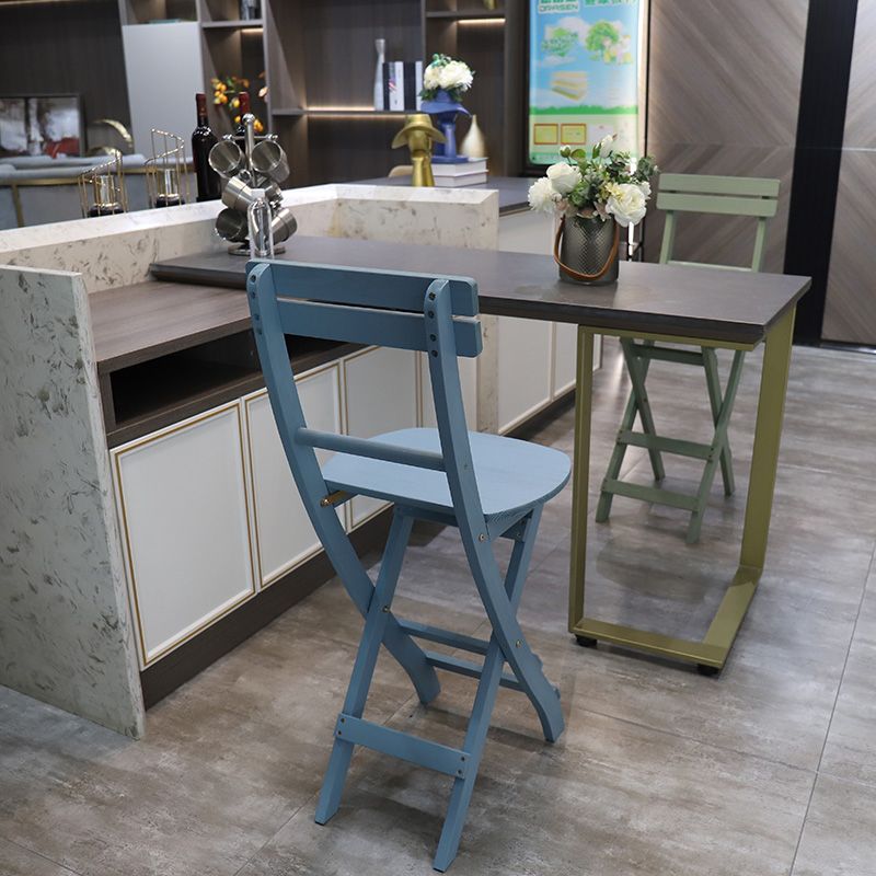 Modern Foldable Backrest Counter Chair Solid Wood Bar Chair with 4 Legs