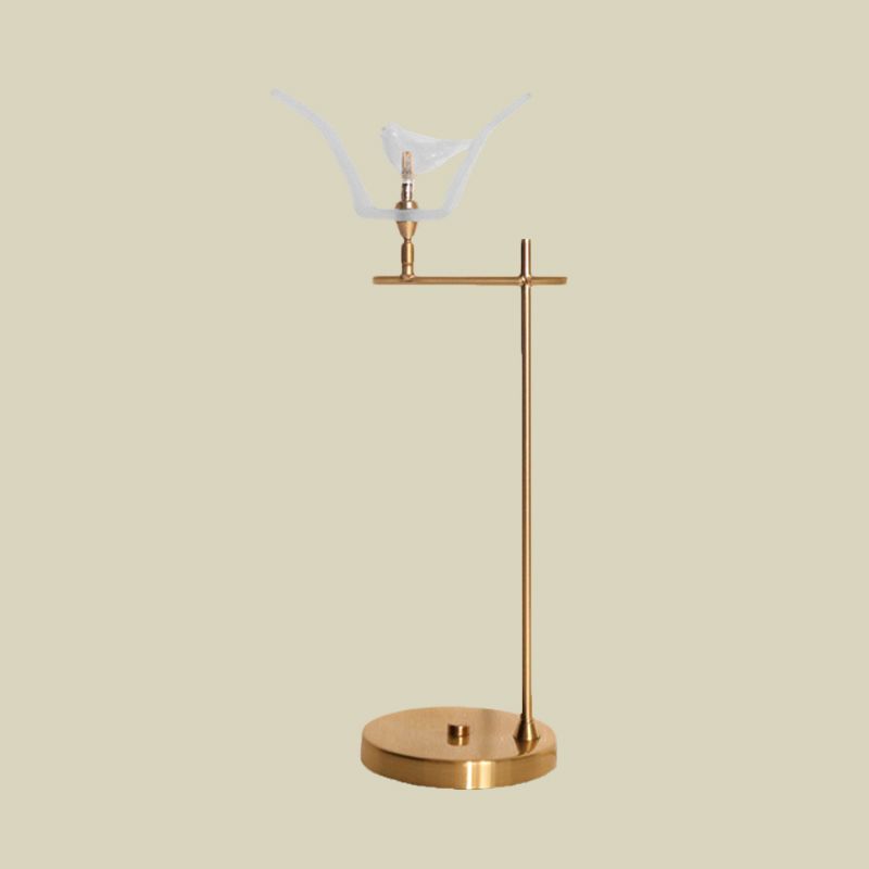 Right Angle Arm Desk Light Modernist Metal LED Gold Finish Table Lamp with Bird Opal Glass Shade