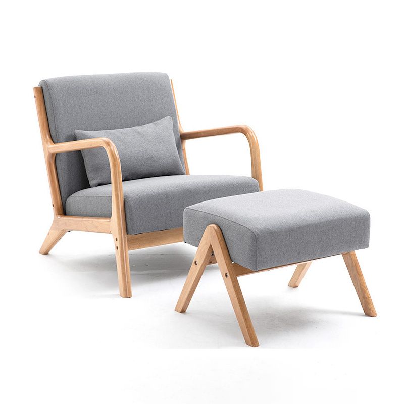 31"L x 29.5"W x 14"H Arm Chair Solid Wood Upholstered Accent Chair in Gray/ Blue/ Beige