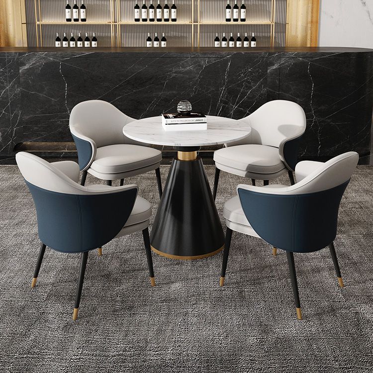 Traditional Luxury Round Dining Table Sintered Stone Table with Black Pedestal Base