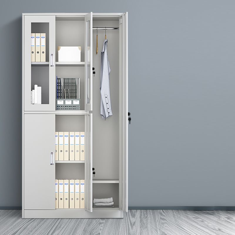 Grey Steel Wardrobe Armoire Contemporary Hinged Wardrobe Cabinet