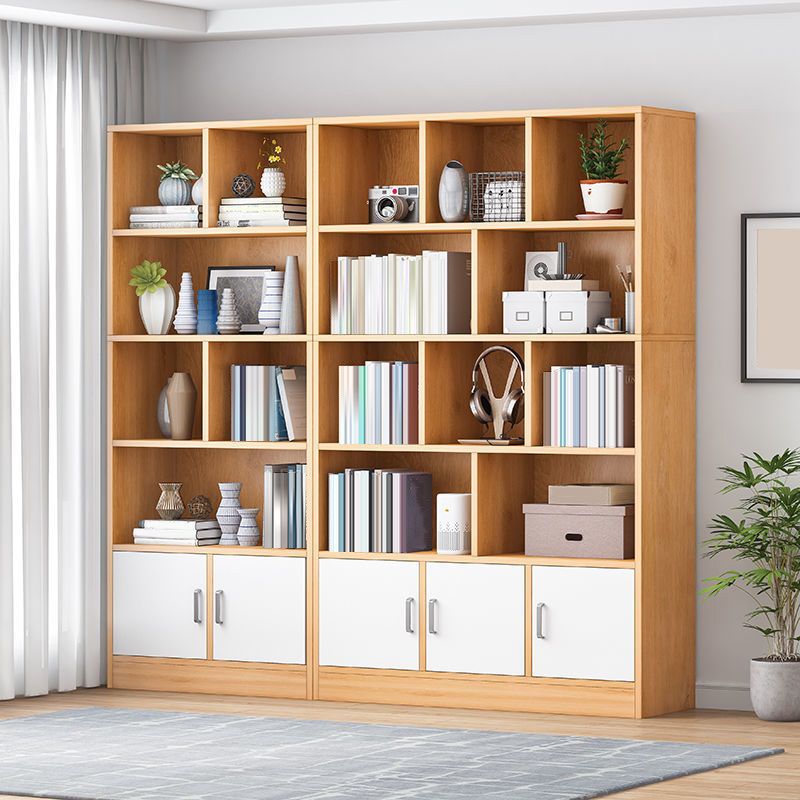 Modern Style Standard Bookcase with Doors Engineered Wood Bookshelf for Living Room