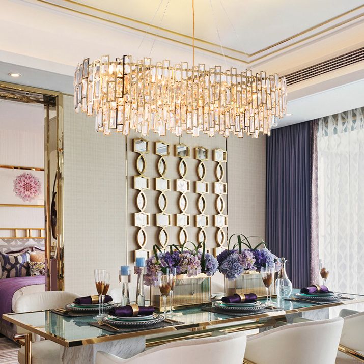 Tiered Crystal Suspension Light Fixture Contemporary Gold Chandelier for Living Room