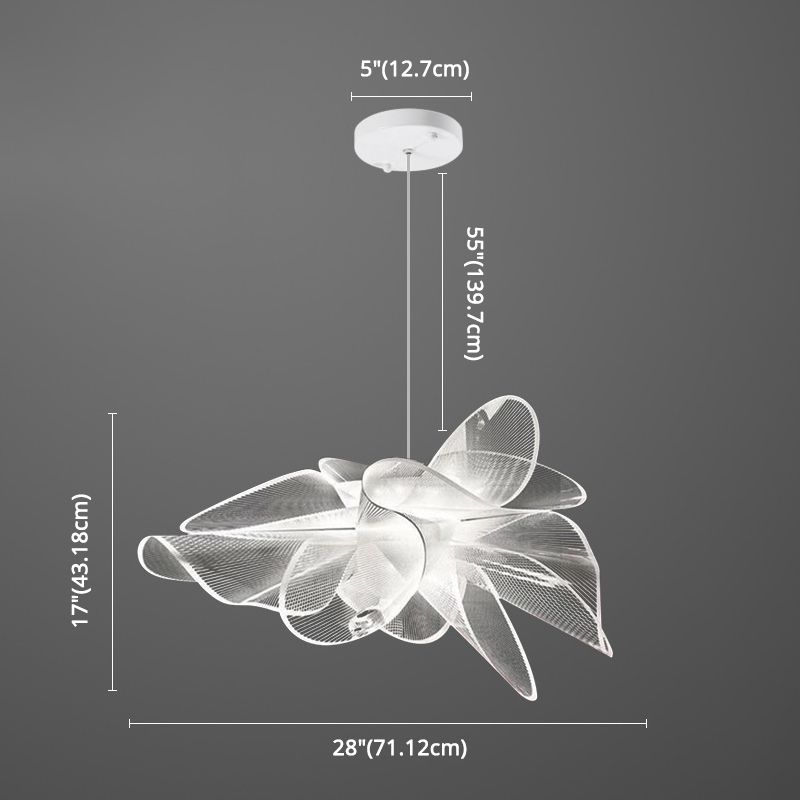 Tulle-Like Floral Chandelier Decorative Plastic Cafe LED Suspension Lighting Fixture in White
