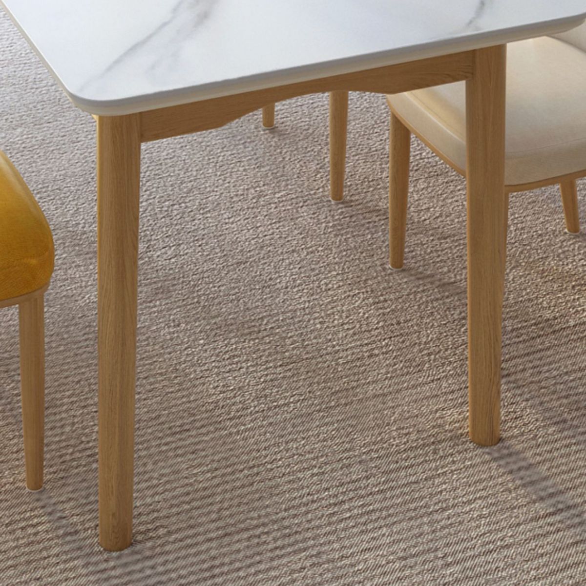 Modern White Rectangle Stone Dining Table with 4 Solid Wood Foot