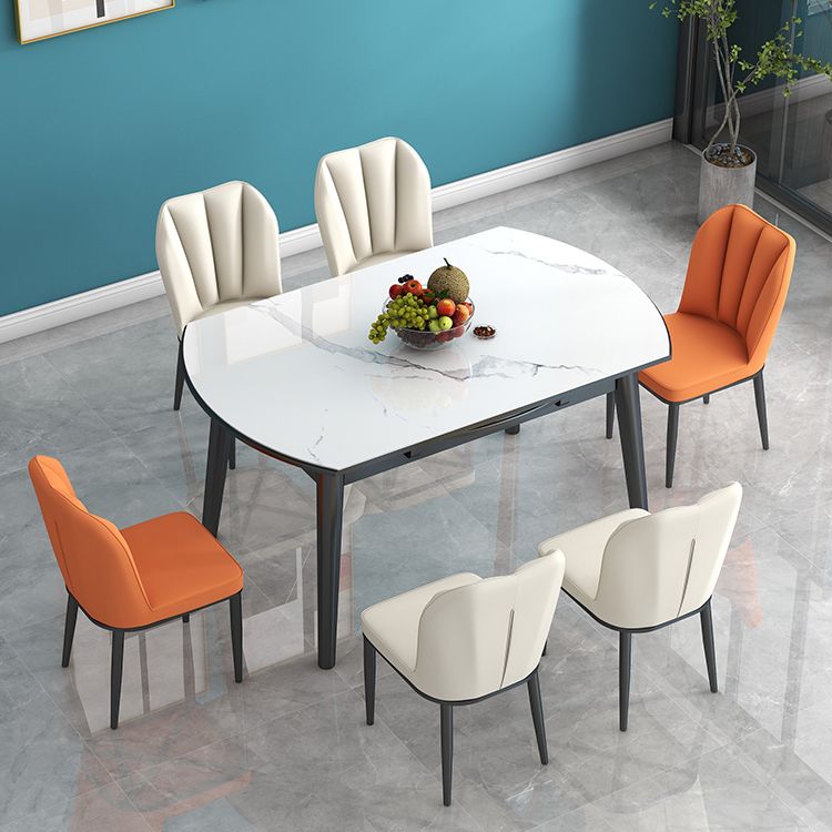 Tavolo da pranzo in pietra sinterizzato in stile moderno tavolo a goccia rotonda con base di legno