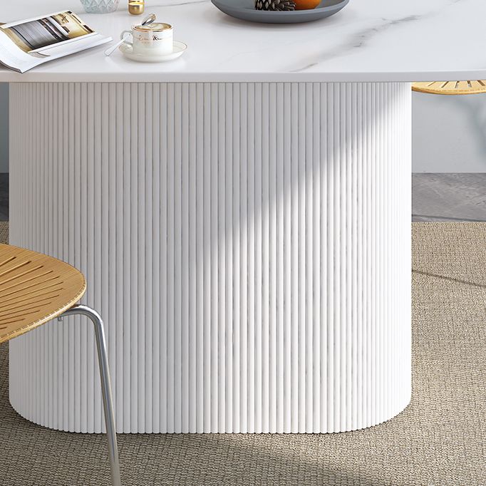 Oval Shape White Tone Table Simplicity Pedestal Table for Dining Room