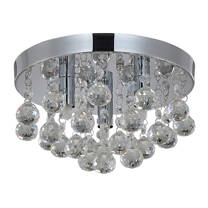 3-Lights Contemporary Style Sliver Ceiling Light with Clear Crystal Ball Flushmount Lighting Fixture for Living Room