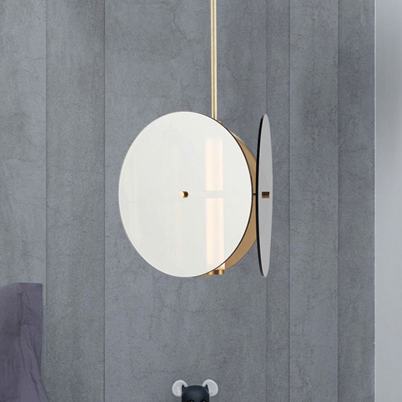LED Dining Room Pendant Light Modern Gold Hanging Lamp with Round Amber Glass Shade