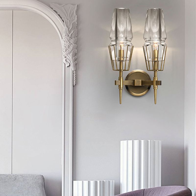 Metal Geometric Shape Wall Light Modern Style Multi Lights Wall Light Sconce in Brass