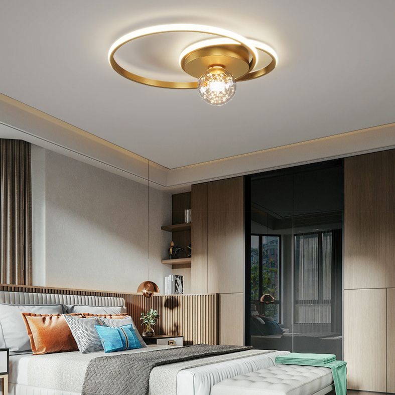 Kadervormige LED Plafondlamp Minimalistische Metalen Slaapkamer Flush Mount Licht met Glass Shade