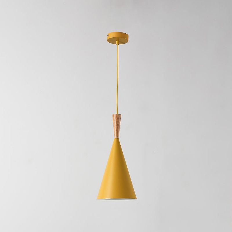 Geometry Drop Pendant Simplicity Metal 1-Light Dining Room Hanging Light Kit with Wood Cork