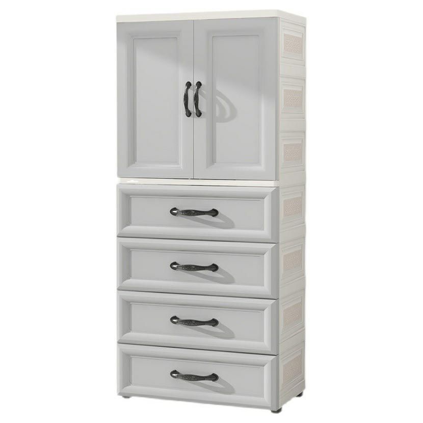 White Modern 2-door Wardrobe Armoire with Drawers Plastic Wardrobe