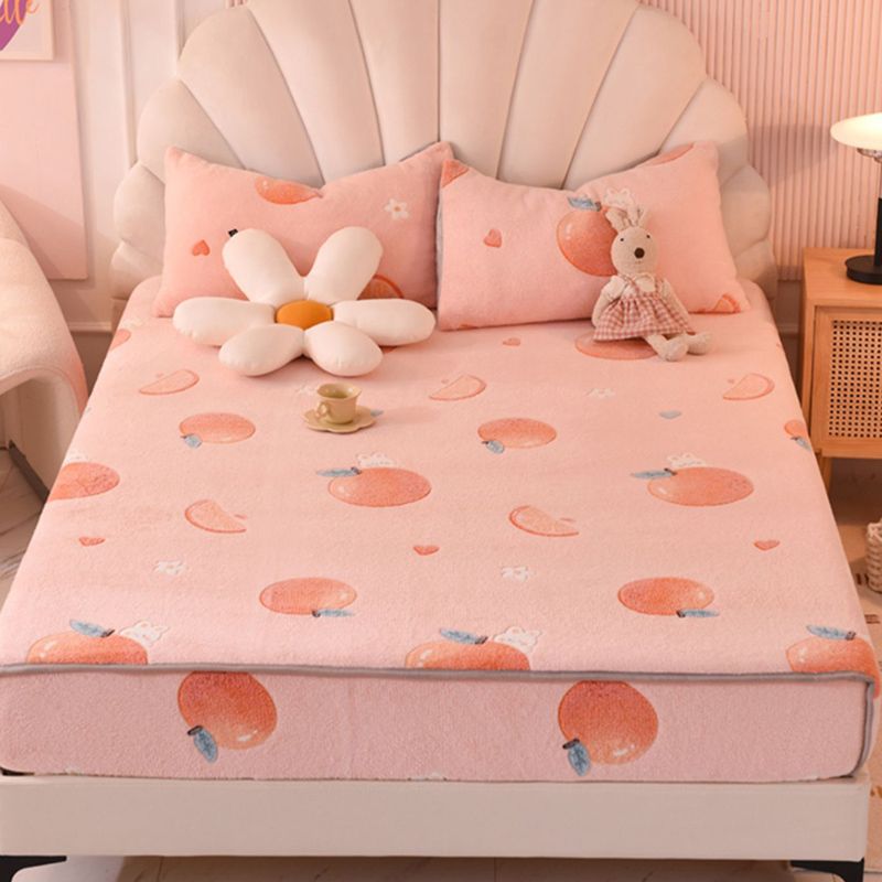 Cartoon Printed Bed Sheet Breathable Cotton Flannel Fitted Sheet
