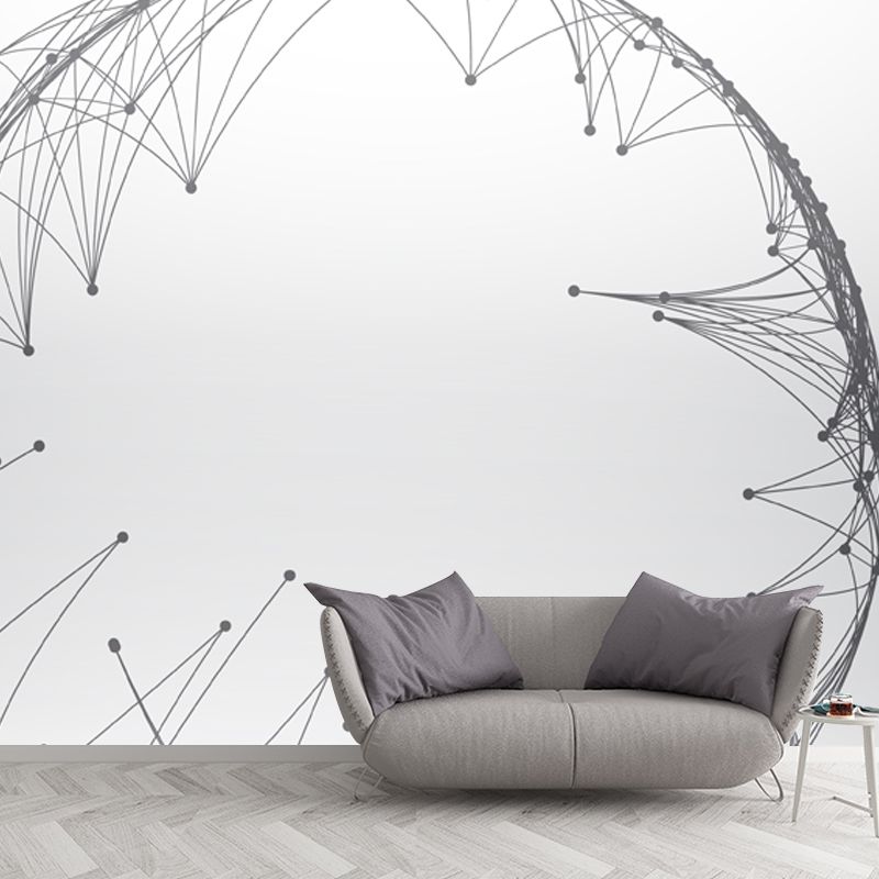 Grey-White Sketch Circle Mural Waterproofing Wall Covering for Living Room, Made to Measure