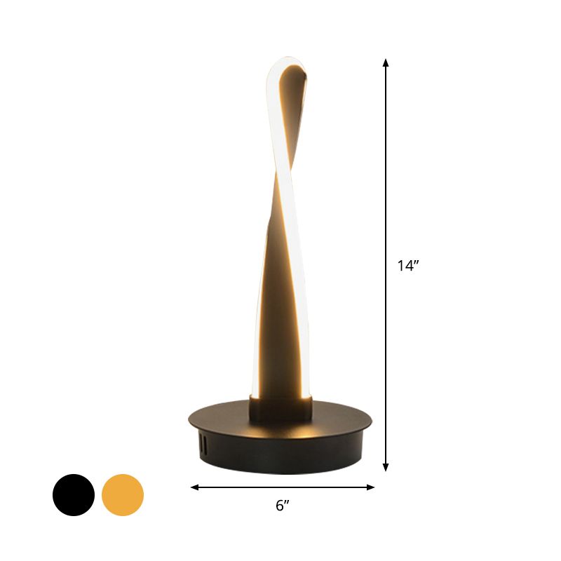 Accrilico Twisted Task Lighting Lampada da tavolo a LED moderna in giallo/nero con base di metallo rotondo