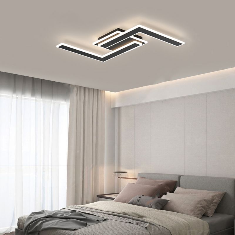 Modern LED Metal Flush Mount Linear Shape Ceiling Light with Acrylic Shade for Living Room
