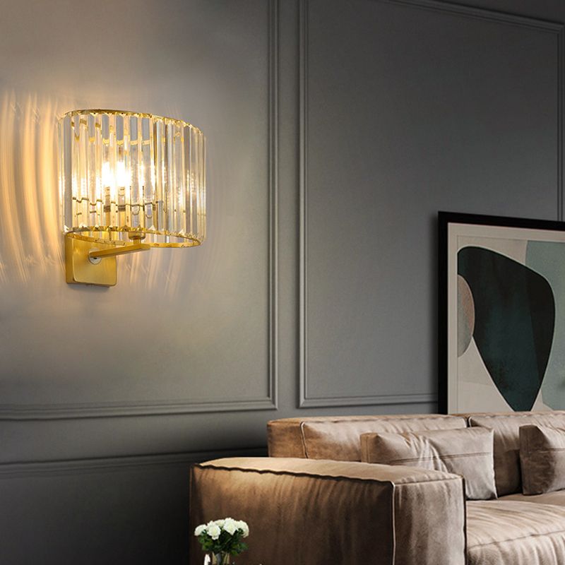 Gold Metal Modern Wall Sconce Geometric Shape Wall Light with Crystal Shade for Bedroom