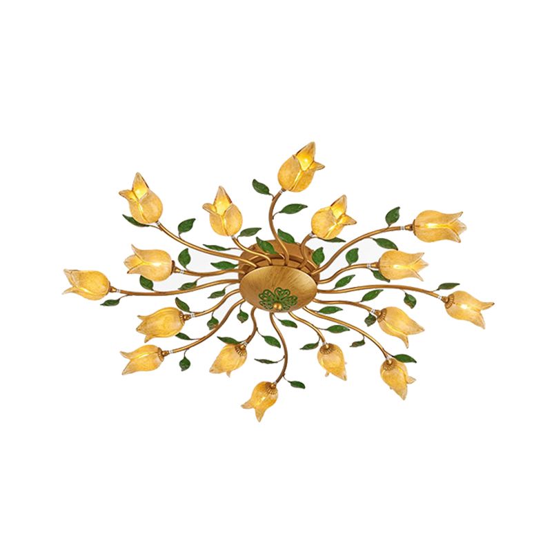 Messing 16 Köpfe halb Flush leichte romantische pastoralische Metallspirale LED Blumendecke für Schlafzimmer