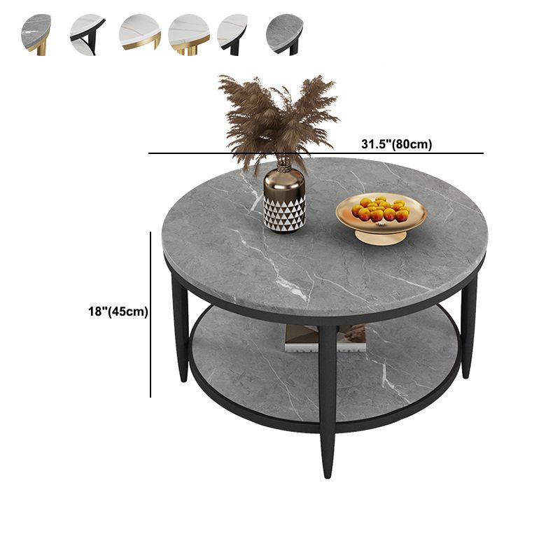 Slate Round Coffee Table Glam 4 Legs Coffee Table with Storage