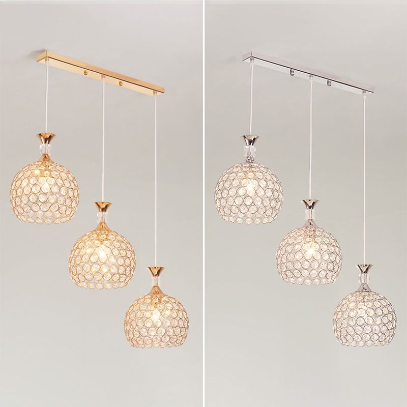 3 lumières Suspension de lumière à la balle Pendant les lumières suspendues en cristal simple moderne pour le chevet