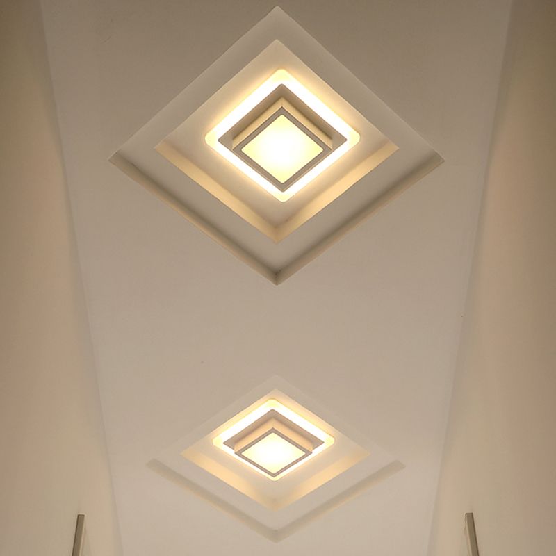 Mini lámpara de techo empotrada redonda/cuadrada, LED de metal contemporáneo, montaje empotrado en blanco/negro, luz blanca/cálida