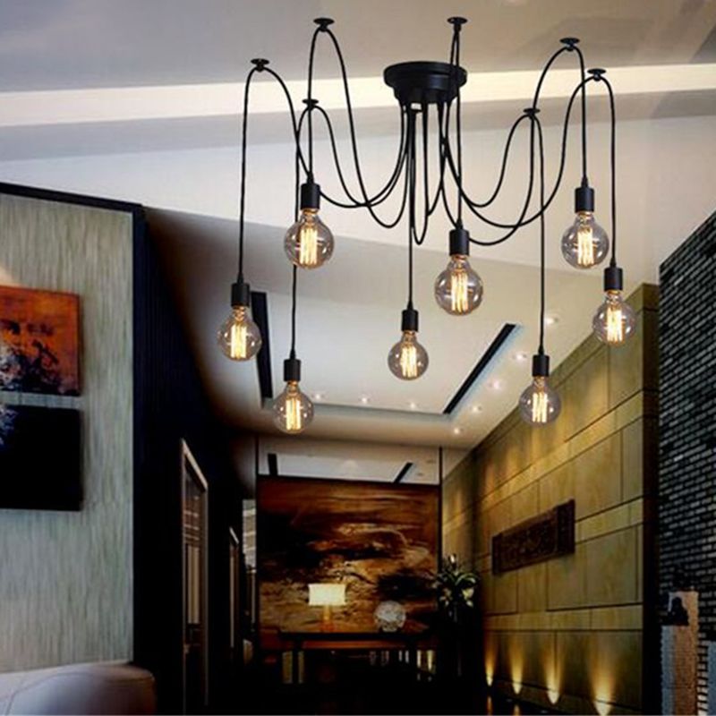 Black Down Lighting Pendant Loft Style Metal Swag Hanging Pendant Light for Living Room