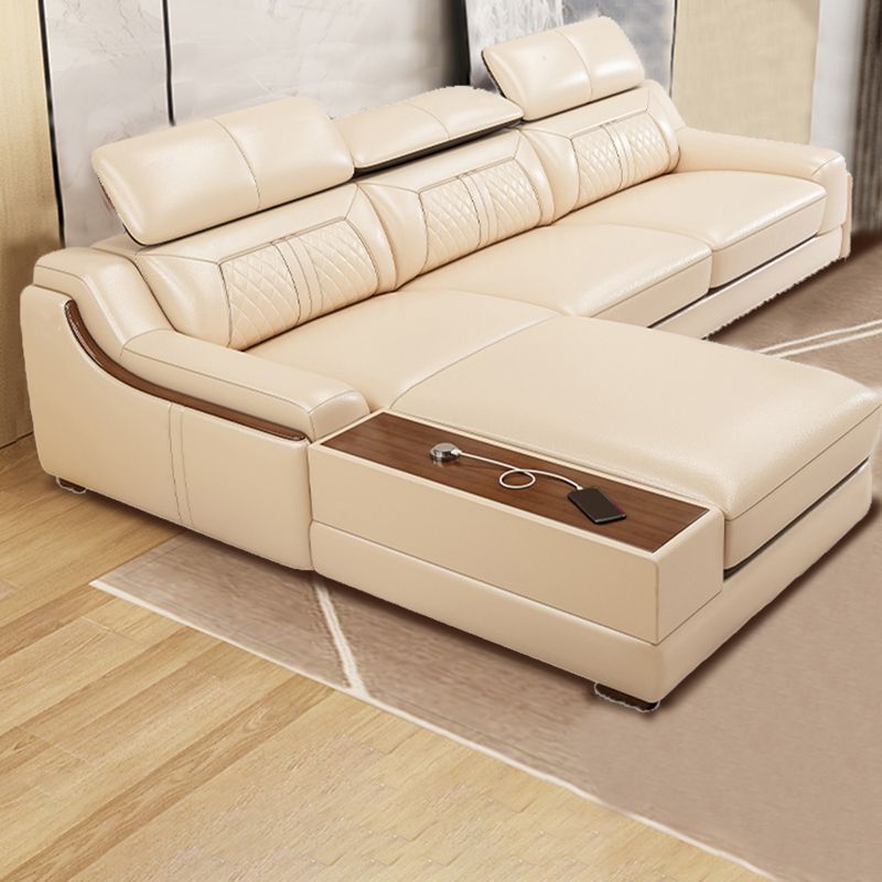 Contemporary Genuine Leather Stain-Resistant Sloped Arms Sofa & Chaise