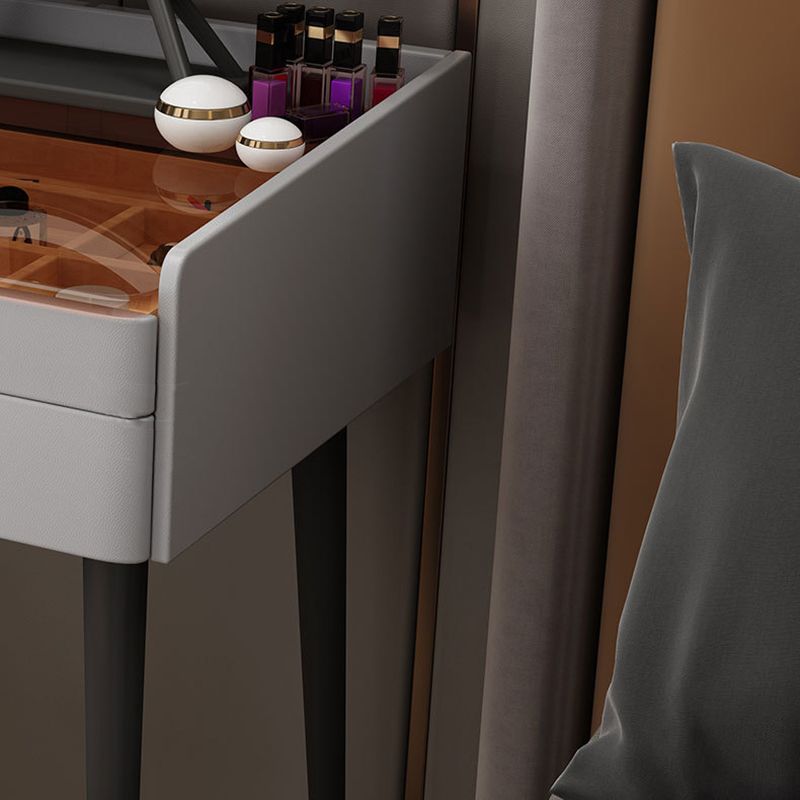 2 Storage Drawers Vanity Set Glass Top Jewelry Dressing Table with Padded Stool