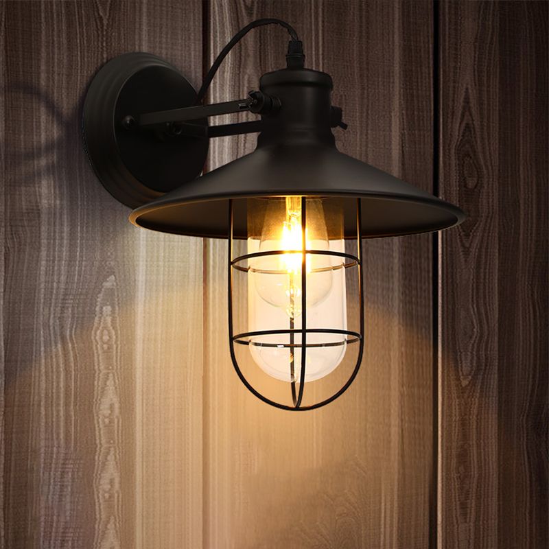 Black Metal Wall Sconce Industrial Wall Mounted Light Fixture for Kitchen Restaurant