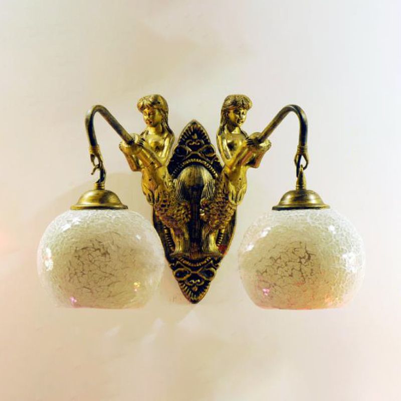 Mermaid Wall Lighting Idea 2 Lights Hand Cut Glass Baroque Sconce Light in White/Yellow/Orange for Living Room