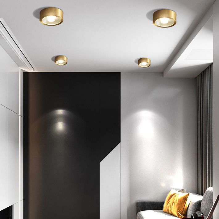 Plafonnier LED en forme de cylindre moderne en cuivre à 1 lumière encastré pour couloir et salon