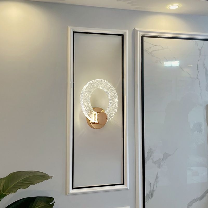 Round Shape Crystal Wall Light Modern Style 1 Light Wall Mount Light in Gold