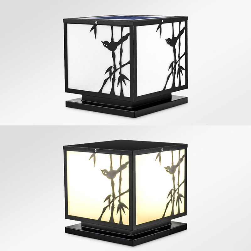 Square Shape Metal Waterproof Pillar Lamp Modern-Style 1 Light Outdoor Light in Black