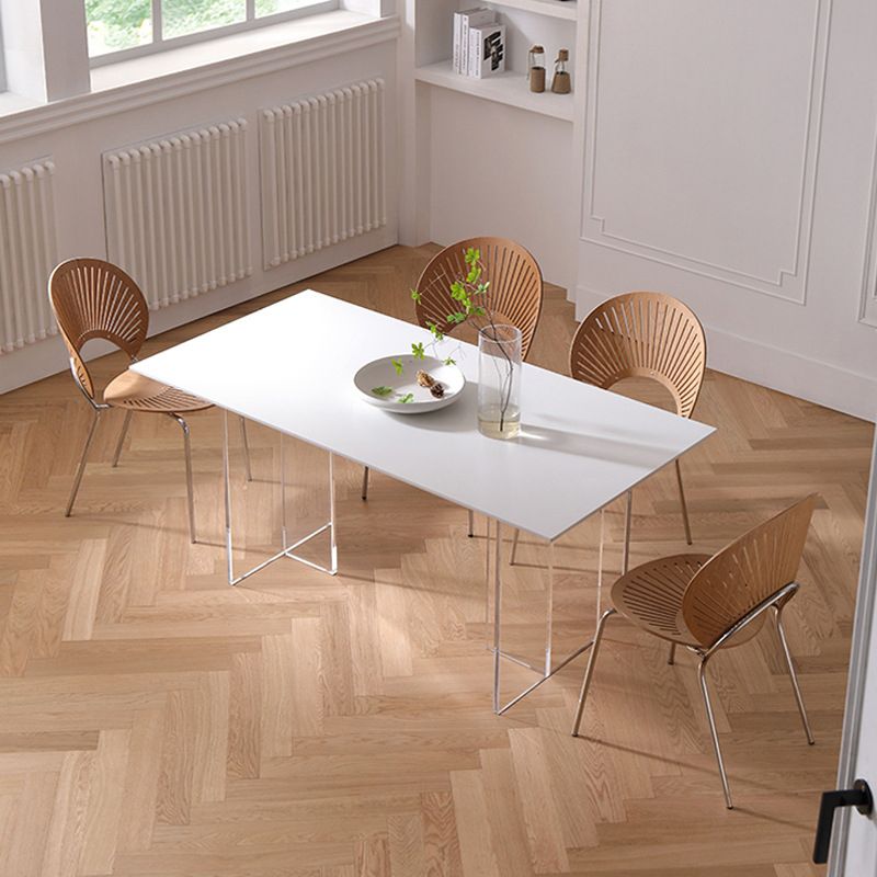 Industrial Dining Room Table Rectangle Stone Dinette Table in White