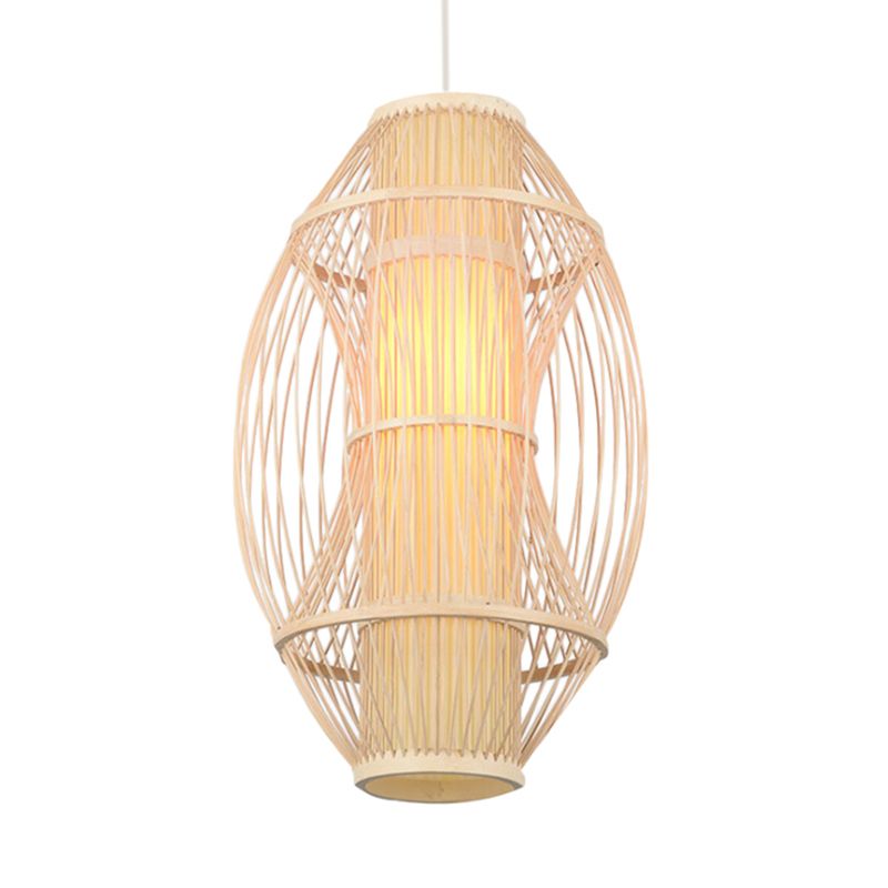 Beige oblong Shade suspendue pendante lumière contemporain 1 tête bambou lampe pour la cuisine