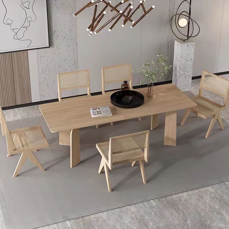 Modern Rectangle Dinette Set 1/2/4/5/6/7 Pieces Indoor Solid Wood Dining Table Set