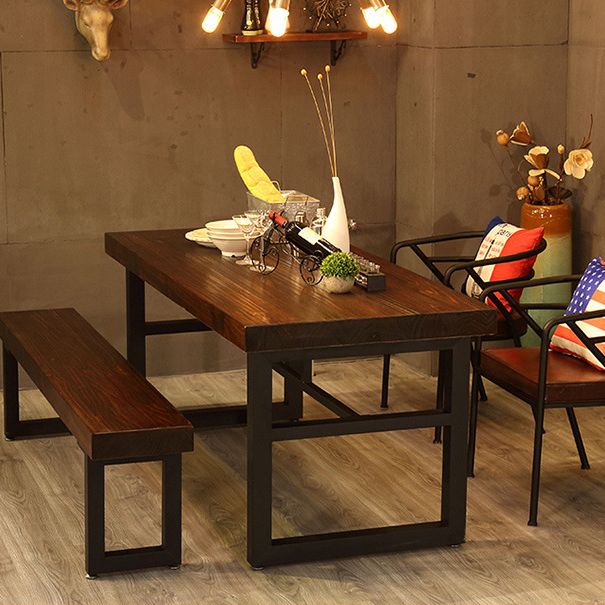 Wood Top Dining Table Industrial Rectangle Table with Sled Base