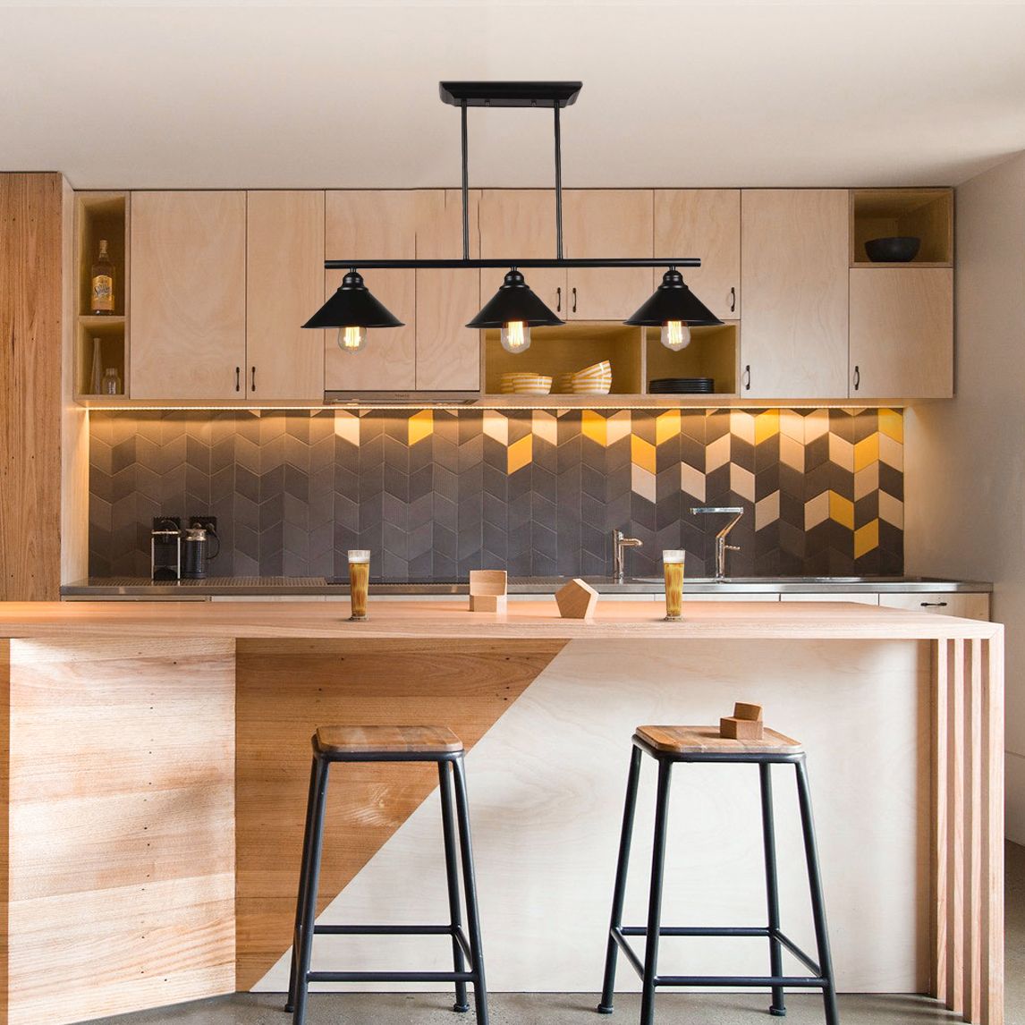 Finitura nera conica isola a sospensione illuminazione retrò metallo 2/3 luci cucina il soffitto del soffitto da cucina