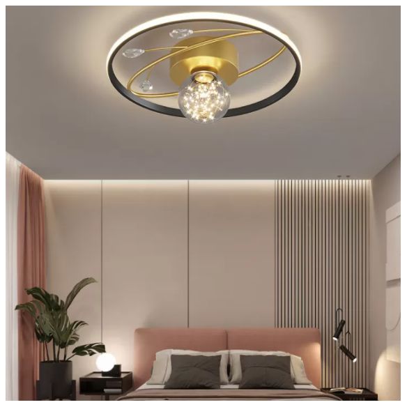 Trendy Modern Circular Plafond Lamp Clear Glass Bedroom LED Flush Mount in Zwart-Goud