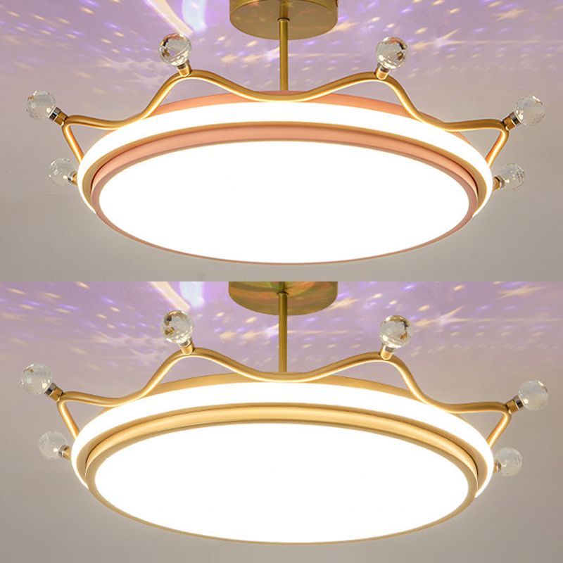 Crown Semi-Flush Ceiling Light with RGB Sky Projection Design Cartoon Flush Mount Light Fixture