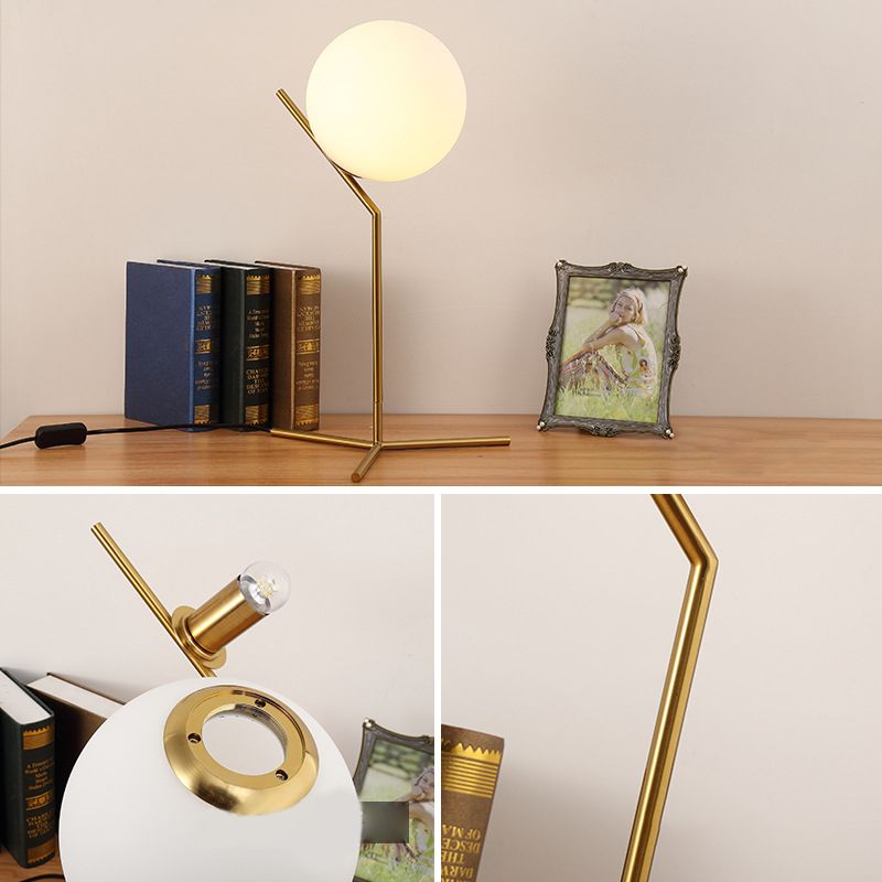 White Glass Globe Table Lamp Nordic Style Simplicity Bedroom Lighting Fixture in Electroplated Gold