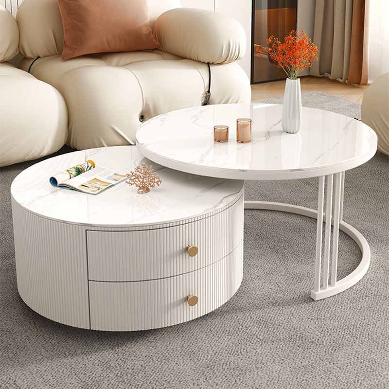 Contemporary Round Coffee Table 2-Piece Coffee or End Table in White and Grey