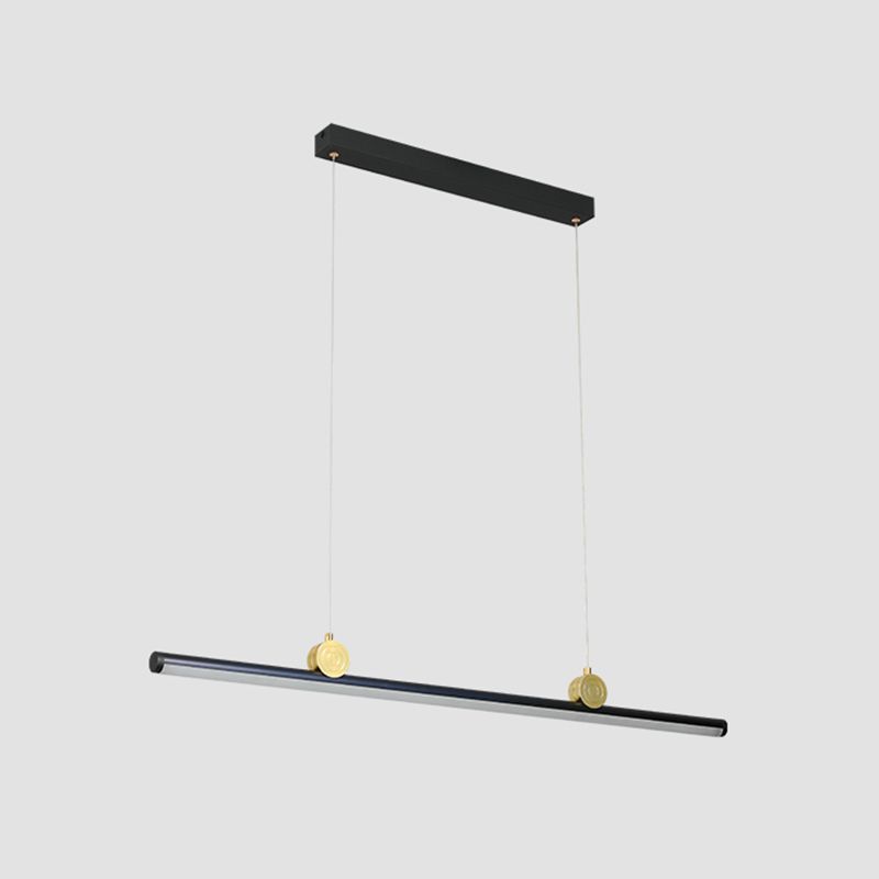 Black Aluminum Island Light Modern Linear Restaurant Hanging Lamp with Acrylic Shade