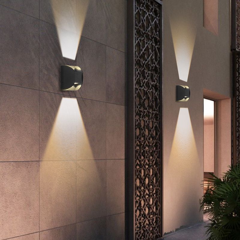 Black LED Wall Sconce in Modern Creative Style Aluminium Waterproof Spotlight with Glass Shade