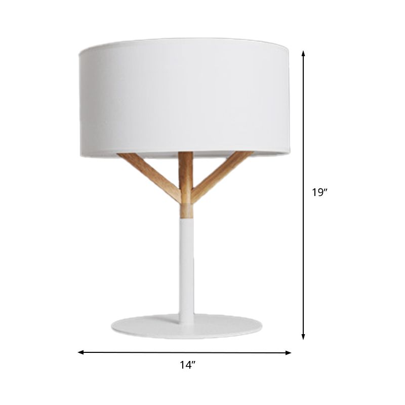 Straight Sided Shade Table Lamp Modernist Fabric 1 Bulb Reading Book Light in White