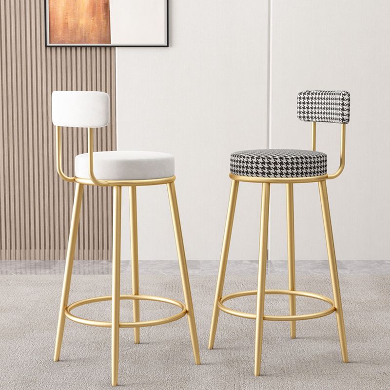 Glam Armless Backrest Counter Stool Iron Bar Stool with Pedal and Cushion for Bar